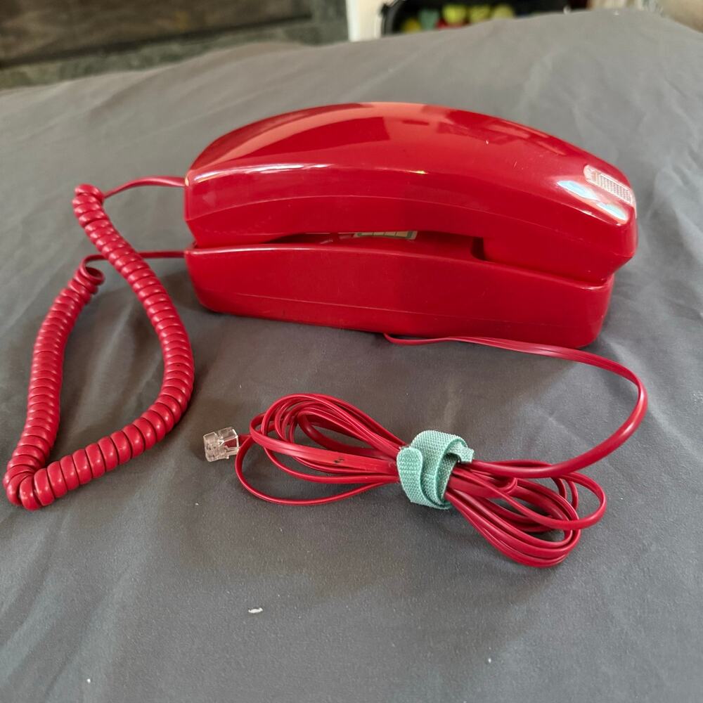 Vintage Red Trimline Corded Push Button Telephone Wall or Desk Phone Untested